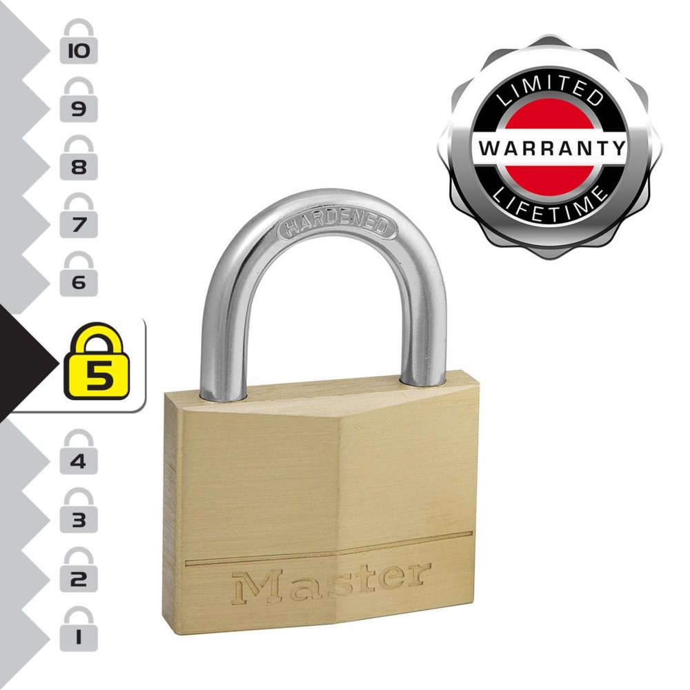 Master lock 150EURQNOP Lot de 4 Cadenas à Clé en Laiton, Doré, 6,8 x 5 x 1,4 cm