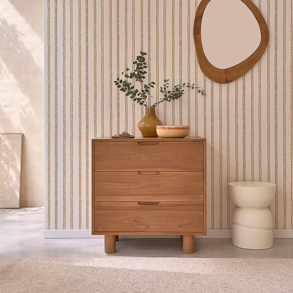 Commode en teck massif 80 cm 3 tiroirs – Réf. HRHLAYEET3605069867