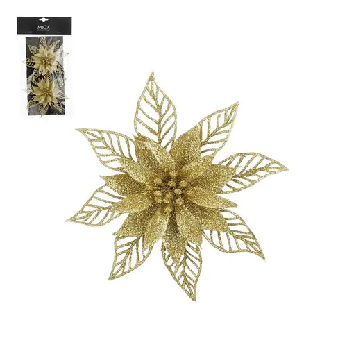 Malin jardin:Ensemble de 2 clips poinsettia dorés - Ø 16 x H 2 cm