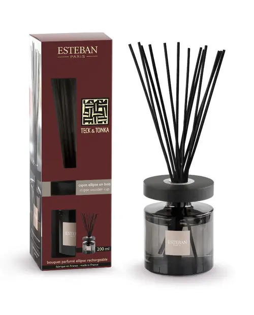 Jardin à aménager:Bouquet parfumé et recharge Esteban Ellipse marron parfum Teck et Tonka - 200 ml