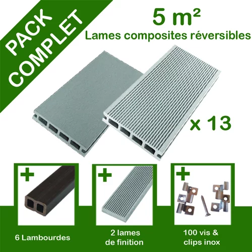 Nature pour le jardin:Pack complet terrasse composite gris 5 m2