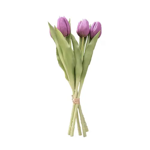 Malin au jardin：Bouquet de 5 tulipes mauves en silicone Naturalys - 30 cm