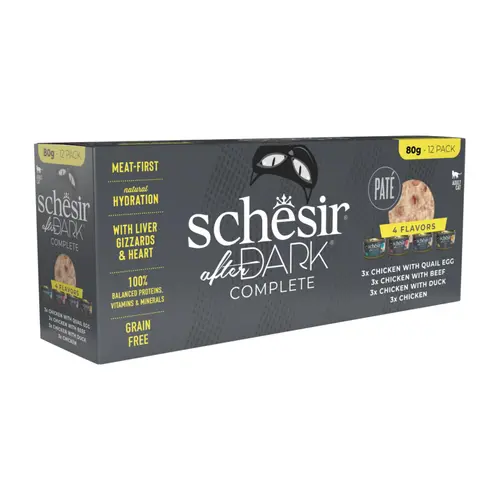 Jardin & pratique：Pack multisaveurs alimentation humide pour chats Schesir After Dark - 12 x 80 g