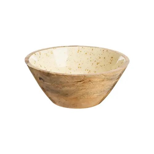 Une sélection pour le jardin：Saladier en bois de manguier décor moucheté crème et or - 24,5 x 24,5 x 10 cm