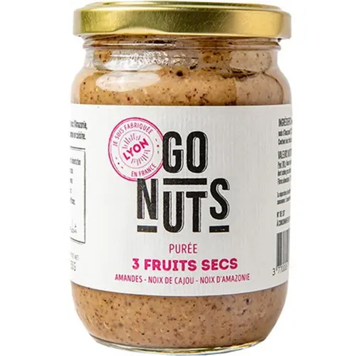 Pour votre projet:Purée 3 fruits secs : amandes noix de cajou noix d'Amazonie Go nuts - 250 g