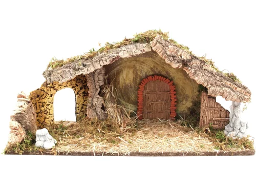 Style extérieur：Crèche avec porte et arche en brique - 56 cm