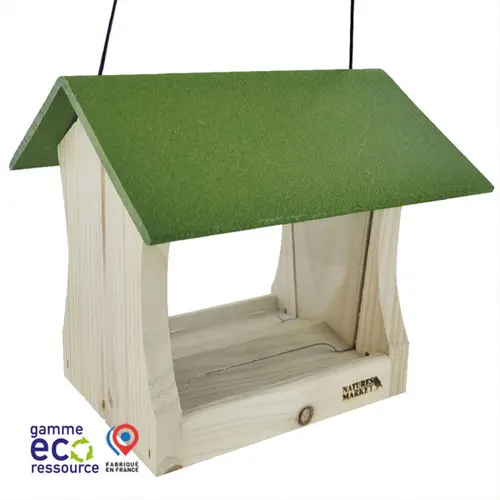 Pour un extérieur à votre image:Mangeoire pour oiseaux en épicéa coloris vert eco-ressourcée suspendue Natures Market Miam - 19 x 20 x 20 cm