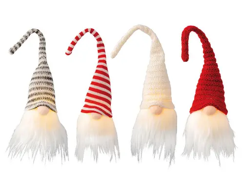 Au service de vos extérieurs：Gnome à bonnet rayé à LED fixe - 6 x 7 x 23,1 cm