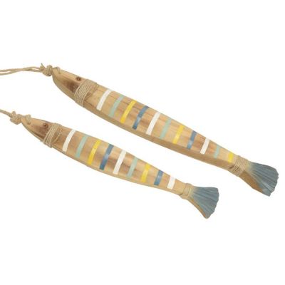 Poissons décoratifs en bois (Lot de 2) (Jaune bleu blanc)