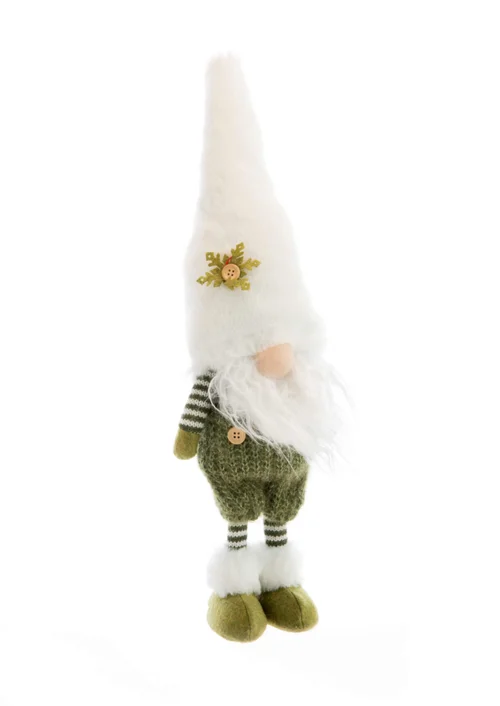Facile au jardin：Gnome debout en tissu avec bonnet blanc à petit flocon vert - 18 x 12 x 57 cm