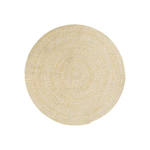 Idéal pour votre jardin:Tapis rond tressé jaune et blanc en coton - Ø 100 cm