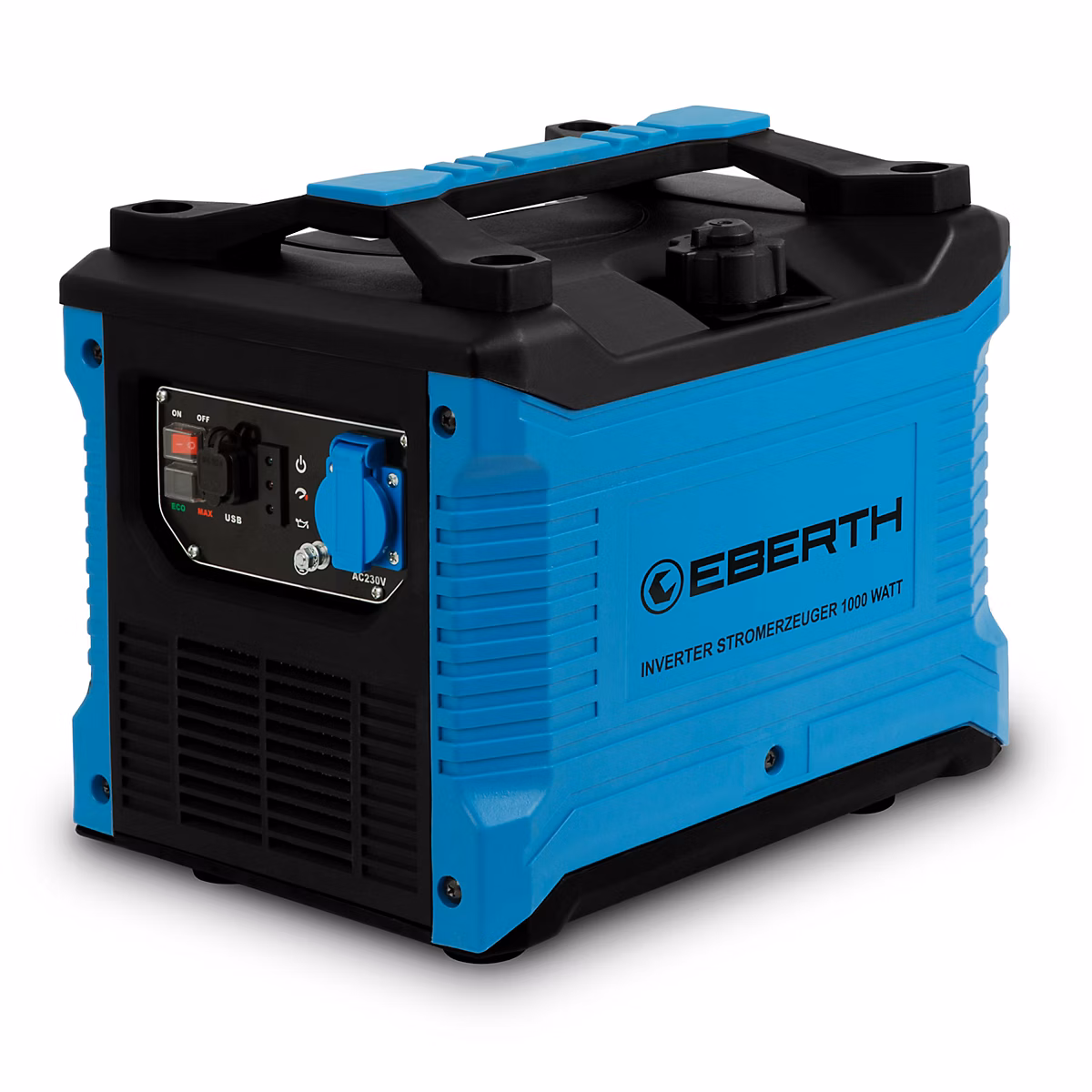 EBERTH Générateur d'Électricité Inverter Silencieux 1000 W – Groupe Électrogène | Moteur à Essence 2 CV | 1x 230V et 2x prise USB