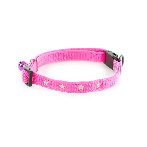 Au service de votre jardin：Collier Argent pour chat rose motif étoiles