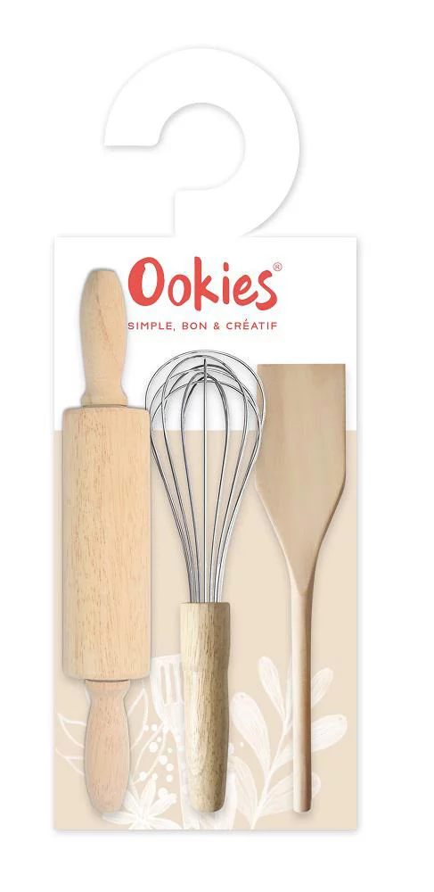 Pour vos jardins:Lot de 3 ustensiles apprenti pâtissier Ookies® coloris beige en bois