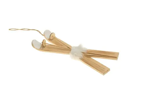 Pour la maison et le jardin：Décoration à suspendre skis en bois naturel avec fourrure - 10,5 x 28,5 cm