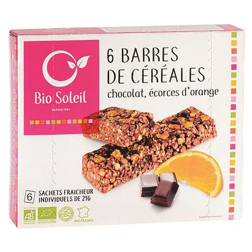 Jardin durable：Barres céréales choco-écorce orange bio Biosoleil - 130 g