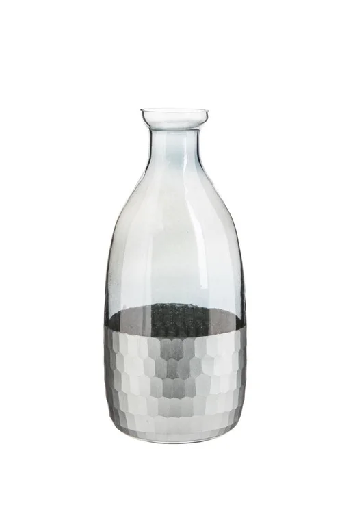 Pour un jardin agréable:Vase décoratif soliflore bi matière coloris bleu en verre - 23 x 10 x 10 cm