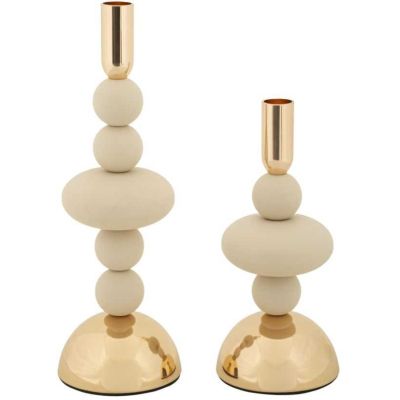 Bougeoir en métal Galaxy (Lot de 2) (Crème et doré)