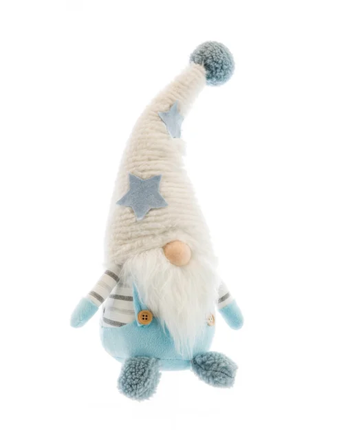Extérieur tendance：Gnome assis en tissu avec bonnet à étoiles bleues - 16 x 14 x 35 cm