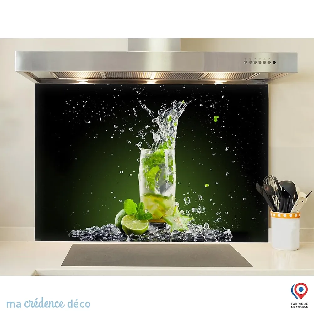 Crédence cuisine fond de hotte Mojito 2 | Verre trempé – L 90 cm x H 70 cm – MaCrédenceDéco