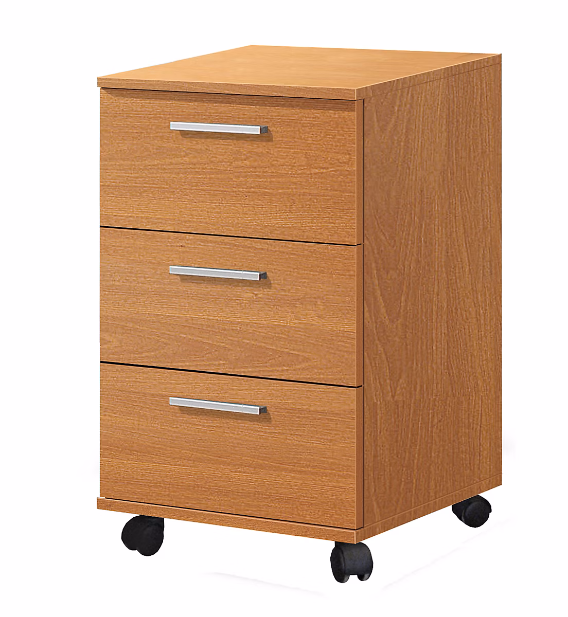 Caisson de 3 tiroirs à roulettes coloris Merisier – longueur 42 x profondeur 35 x hauteur 68 cm