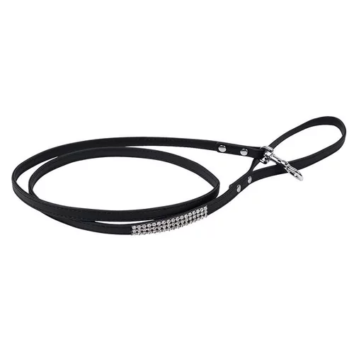 Style pour le jardin:Laisse pour chien noire simili cuir Strass Petmini Wouapy – 10 mm x 1,2 m