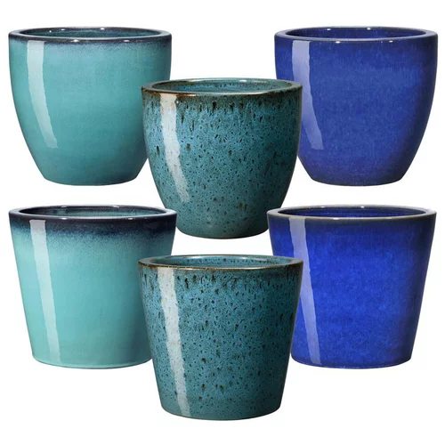 Idéal au jardin:Pot vase en terre cuite émaillée bleu Deroma Azulejos - Ø 22,5 x H 19,3 cm