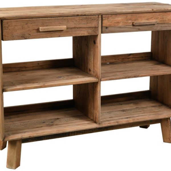 Console en pin recyclé étagères et tiroirs Rewood
