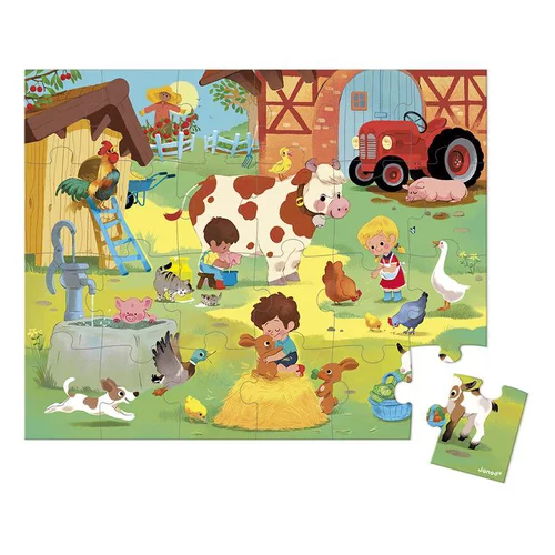 Un essentiel du jardin：Puzzle Janod Une journée à la ferme - 24 pièces