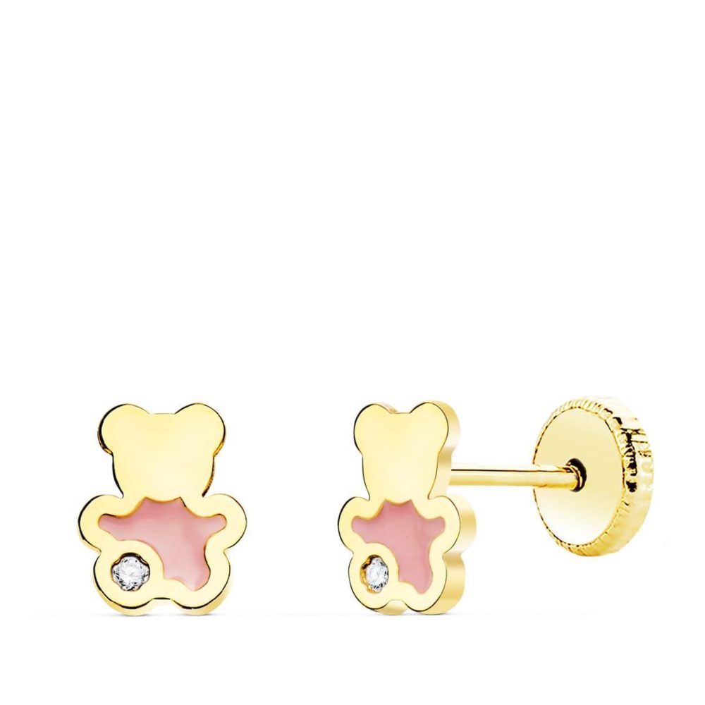 L'ATELIER D'AZUR Boucles d'Oreilles Or 18 Carats 750 Jaune - Zirconiums et émail - Ours