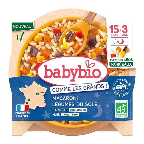 Le choix jardin：Assiette bio carotte champignon coquillettes jambon Babybio - 200 g