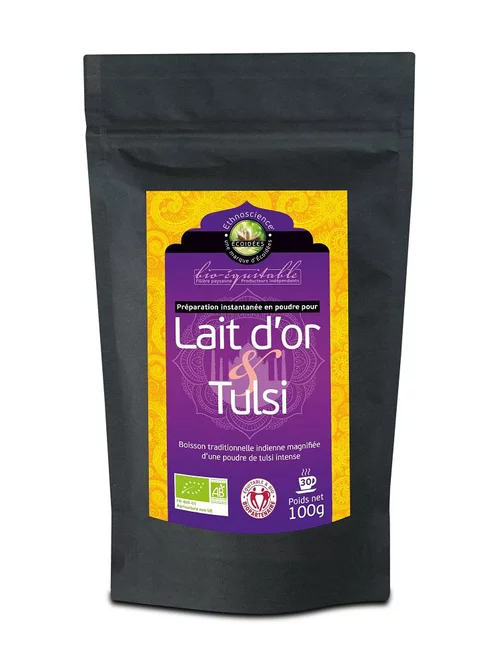 Extérieur utile：Mélange lait d'or au Tulsi bio équitable Ethnoscience - 100 g