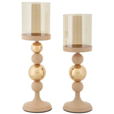 Bougeoir en métal Glazed (Lot de 2) (Rose et doré)