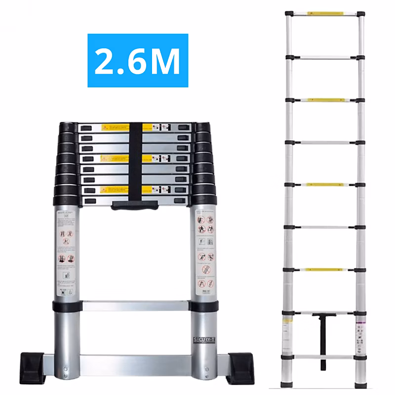 Echelle télescopique aluminium 9 marches H 2 – 6M avec barre stabilisatrice