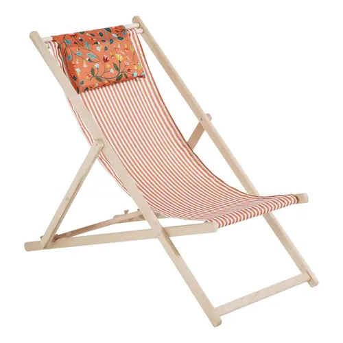 Le pratique pour l’extérieur:Chilienne amovible Victorine avec tétière coloris orange en coton - 127 x 56 x 3,5 cm