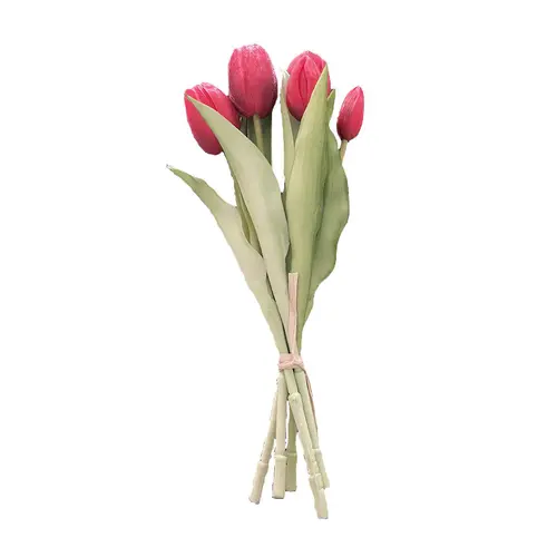 L’essentiel pour le jardin:Bouquet de 5 tulipes rouges en silicone Naturalys - 30 cm