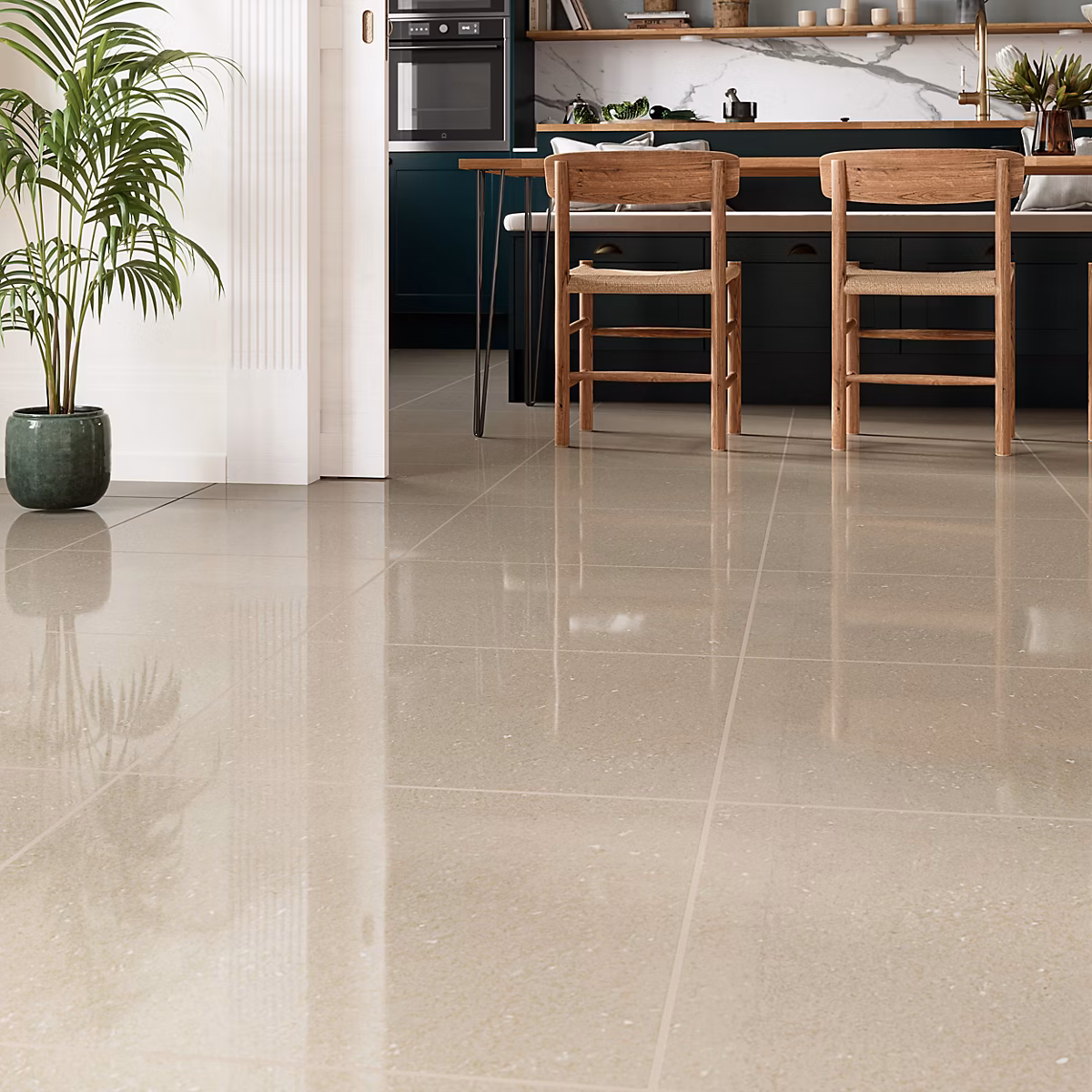 Carrelage sol et mur effet marbre beige brillant L.60 x l.60 cm x ép.8 mm – Musetta