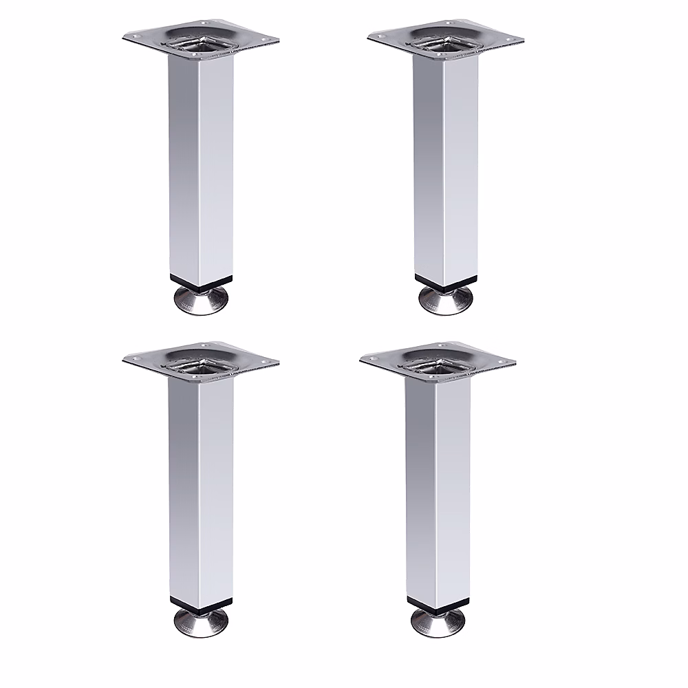 4 un. Pied carré pour meuble en acier 25 × 25mm hauteur 150mm chromé avec régulateur de nivellement 15-25mm