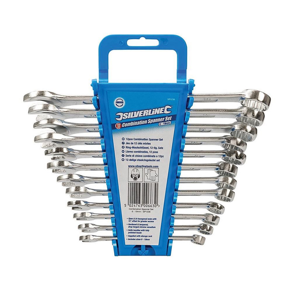 Clés Mixtes 12 pcs 8 – 19 mm, Ensemble Complet pour Tous Vos Besoins de Serrage, Silverline
