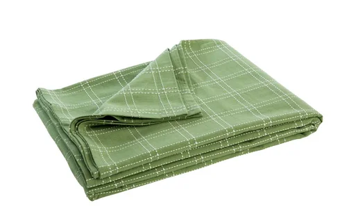 Le petit plus du jardin：Nappe décorative à carreaux coloris vert et blanc en coton - 150 x 250 cm