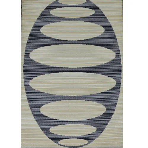 Essentiel au jardin:Tapis d'extérieur en polypropylène recyclé noir et beige Ovalie