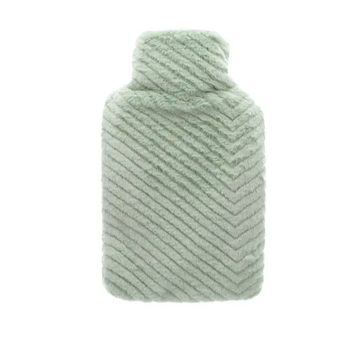 Pour le jardin:Bouillotte en caoutchouc naturel avec housse fourrure à motif chevrons vert clair Cassandra