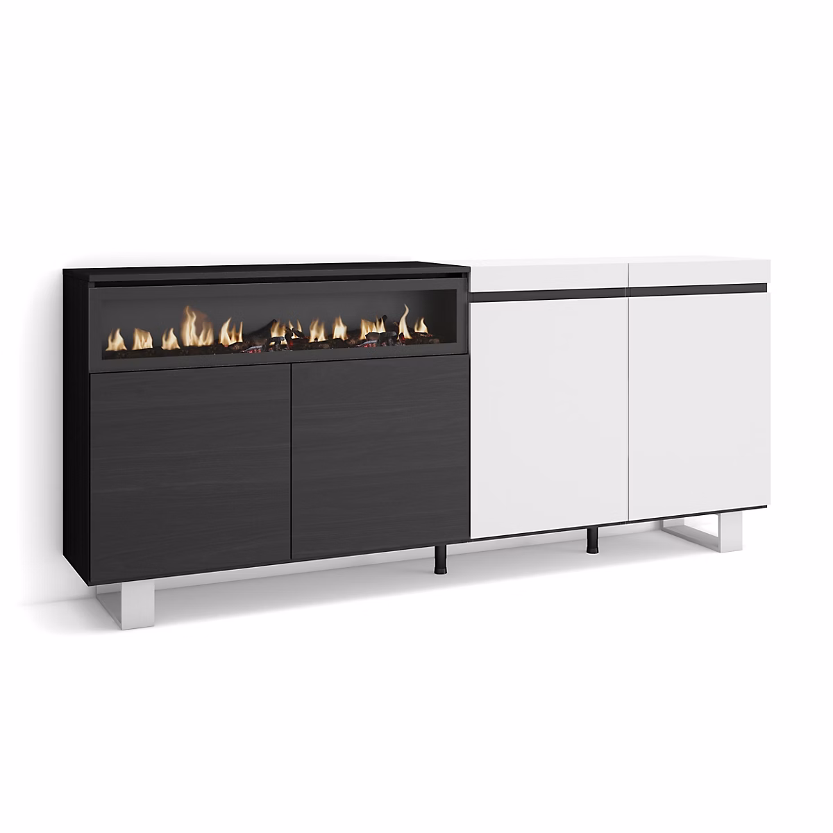 Buffet 200 × 35 × 87cm feu led sans chaleur couleur blanc et noir