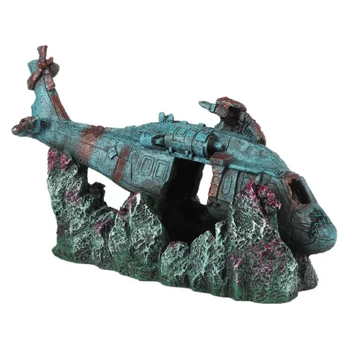 Confort au jardin：Décor d'aquarium hélicoptère Chopper 2 coloris multicolore en résine de polyester - 28,5 x 11,5 x 18,5 cm