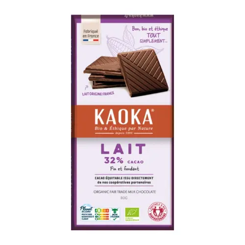 Nature au jardin:Chocolat au lait bio 32% cacao Kaoka - 80 g
