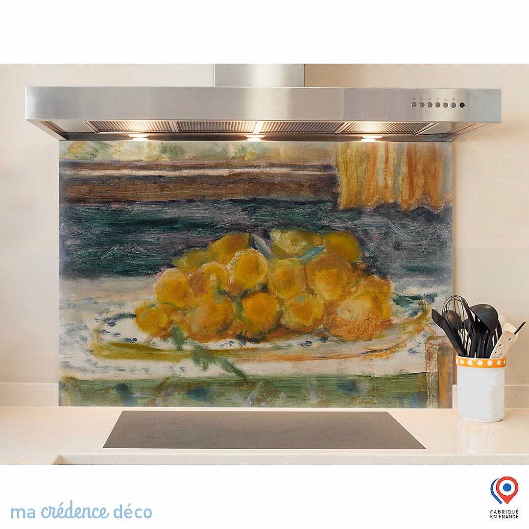 Crédence cuisine fond de hotte Pierre Bonnard | Nature morte aux citrons – Verre trempé – L 90 cm x H 60 cm – MaCrédenceDéco
