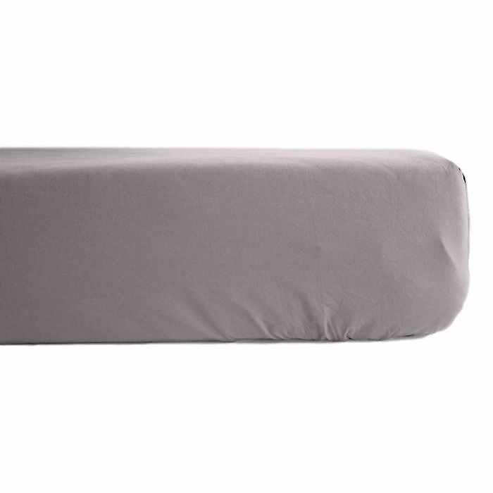 Drap housse percale pur coton peigné longues fibres 80 fils/cm² avec bonnet de 35 cm Vent du sud – 80 × 200, Cendre