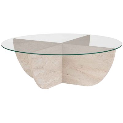 Table basse en aggloméré et verre trempé Liya (Travertine)
