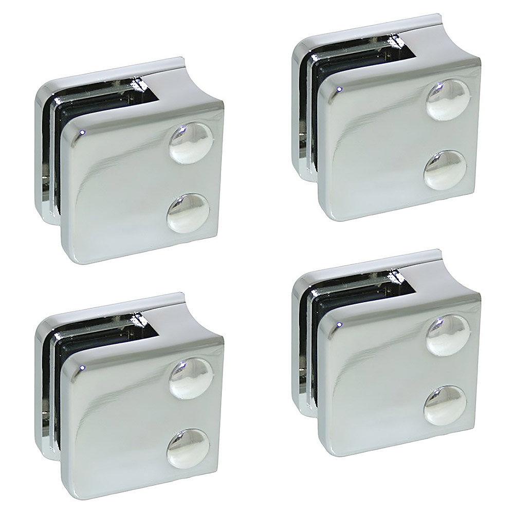 4 x Pince à verre pour tube diam. 42 | 4 modèle 01 – Ep. verre 8 – 76 mm – Zamak chromé brillant