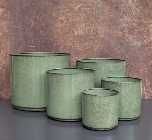 Jardin et déco：Cache-pot Looma coloris vert en zinx taille L - Ø 31 x 28 cm